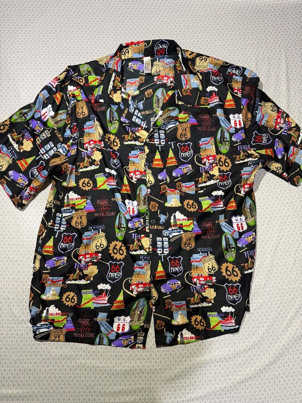 India Boutique Route 66 Print Short Sleeve Button Down Shirt XXL